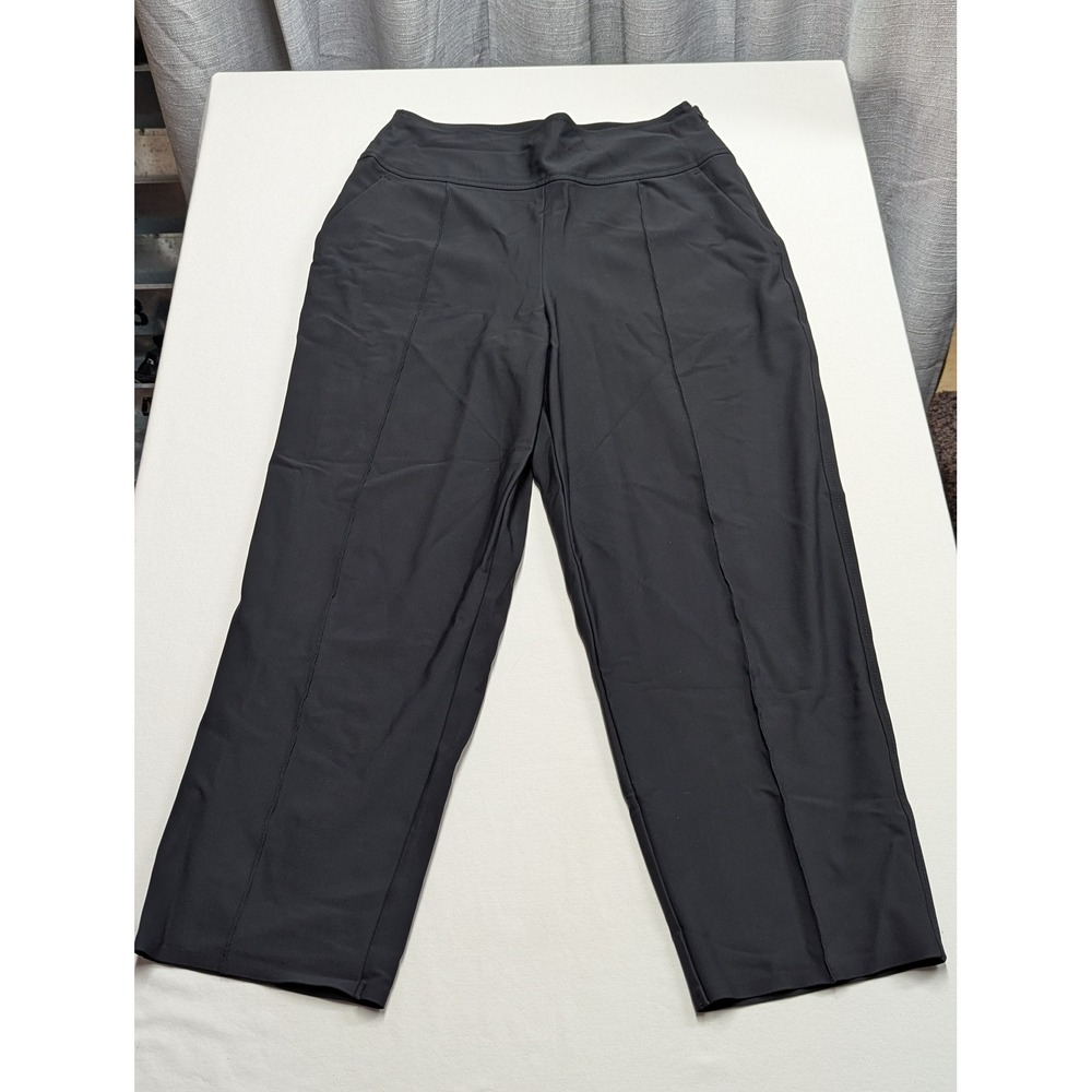 Athleta Black Wide Leg Pintuck Trousers Side Zip Pockets Tall Size 8T